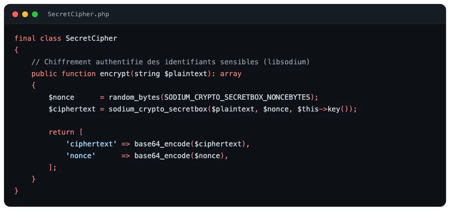 Code — Chiffrement libsodium