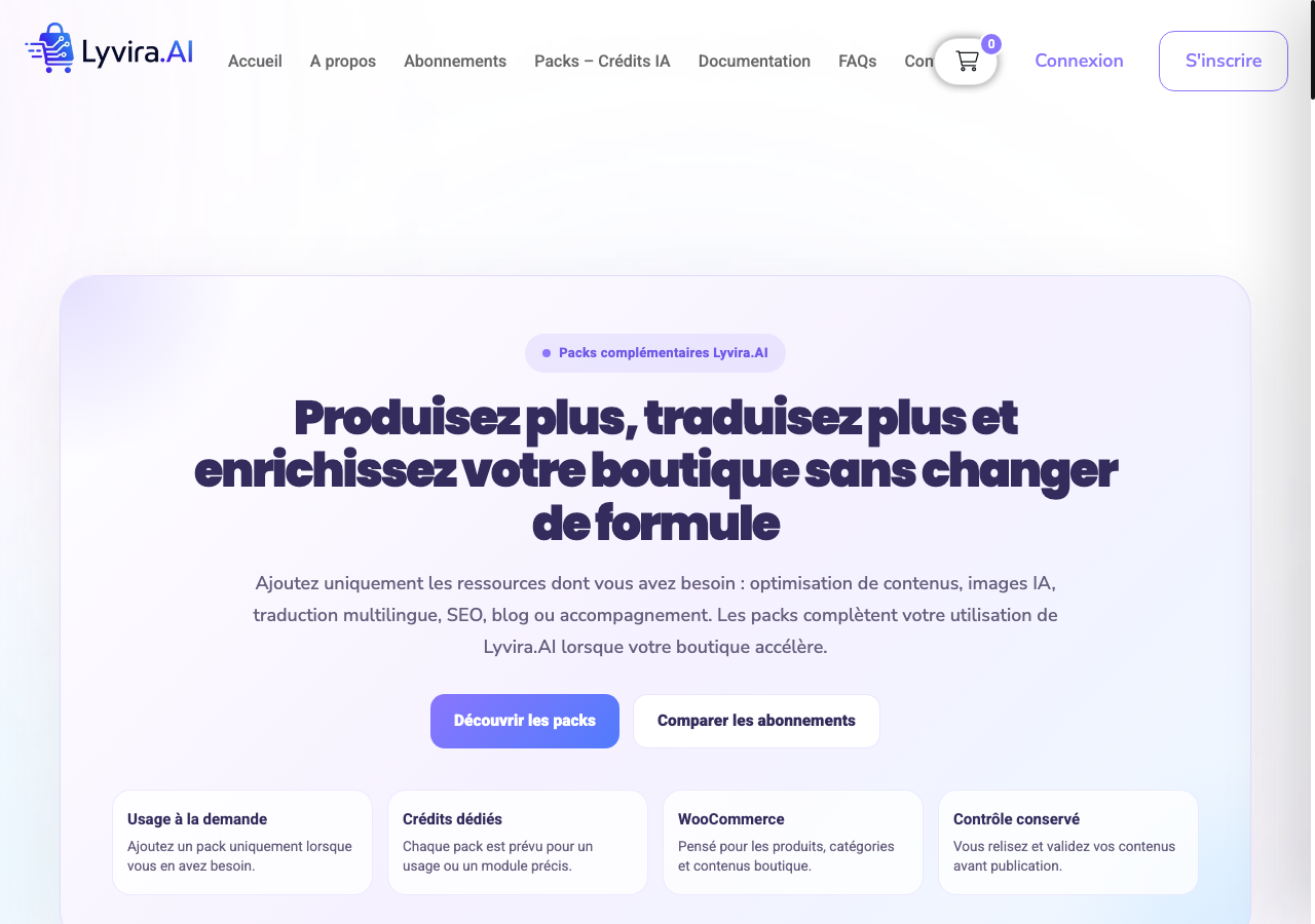 Réalisations 3 Lyvira.AI — Packs de crédits