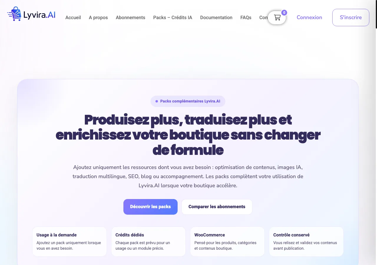 Lyvira.AI — Packs de crédits